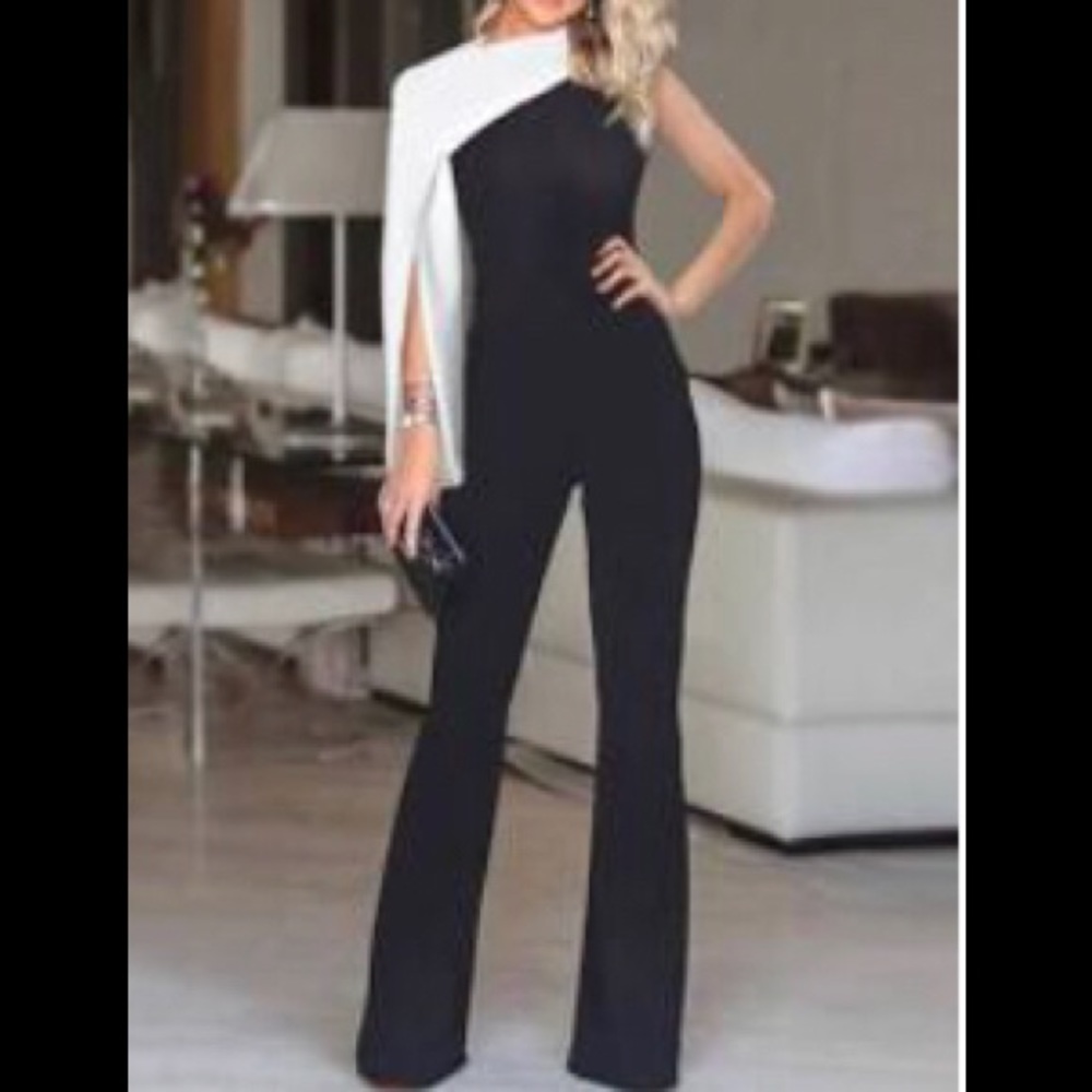 Single Sleeve Color-Block Formal Jumpsuit